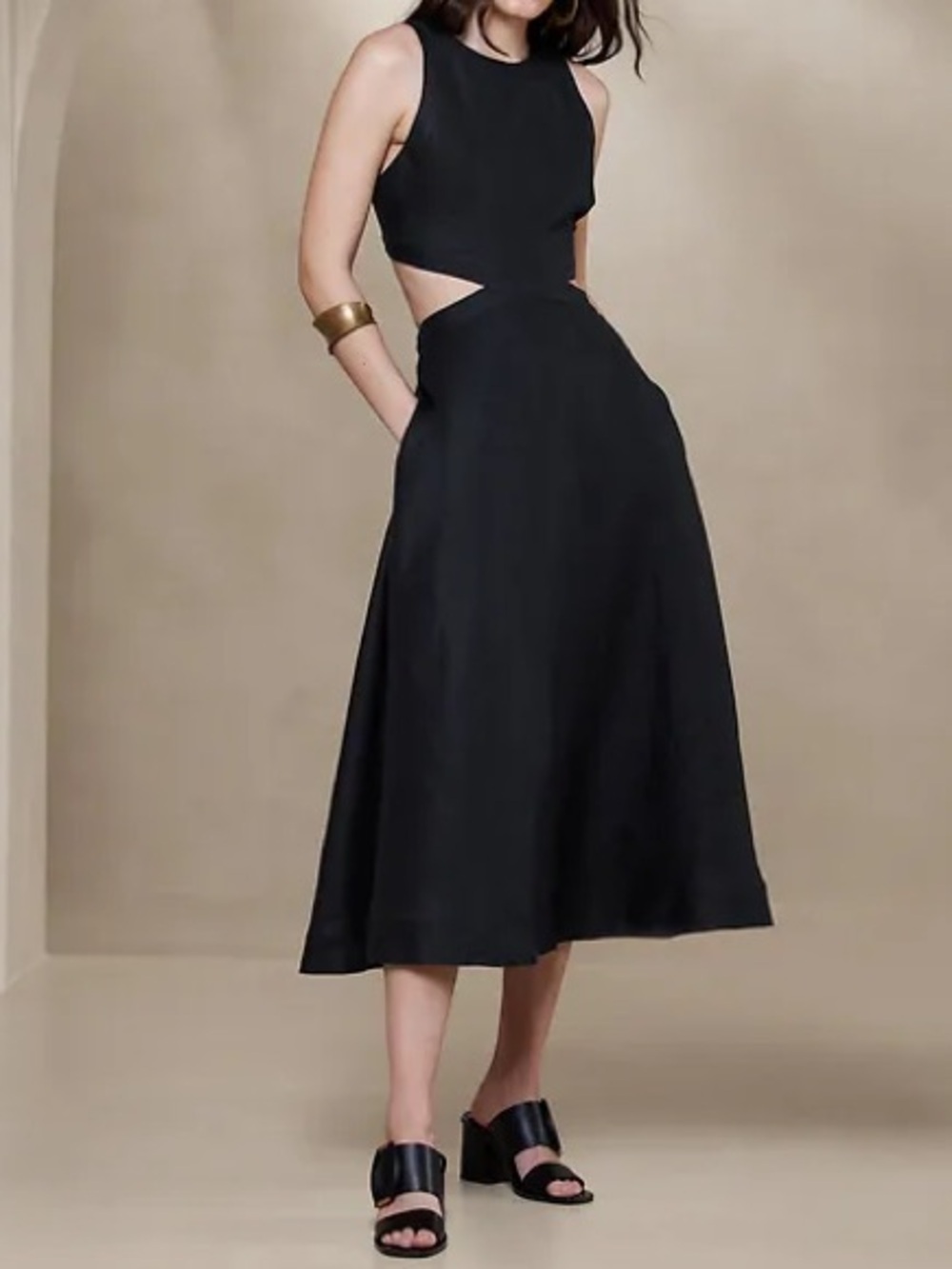 Lina Linen Black Cutout Midi Dress